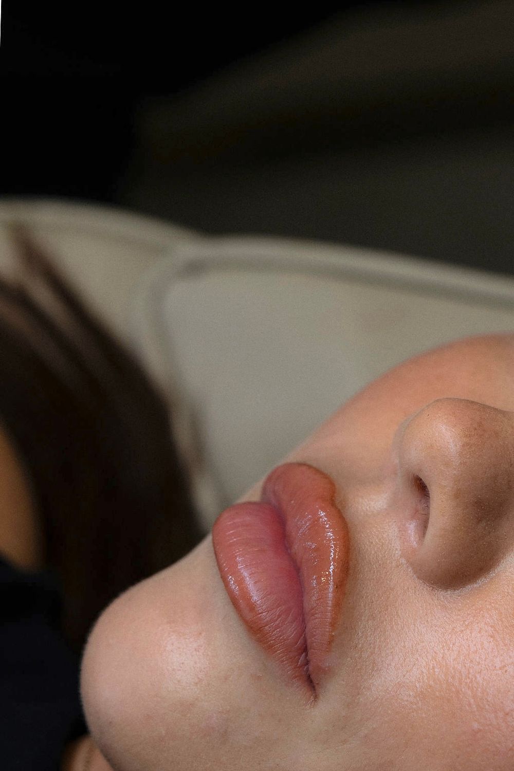 Close-up of injectable lips.